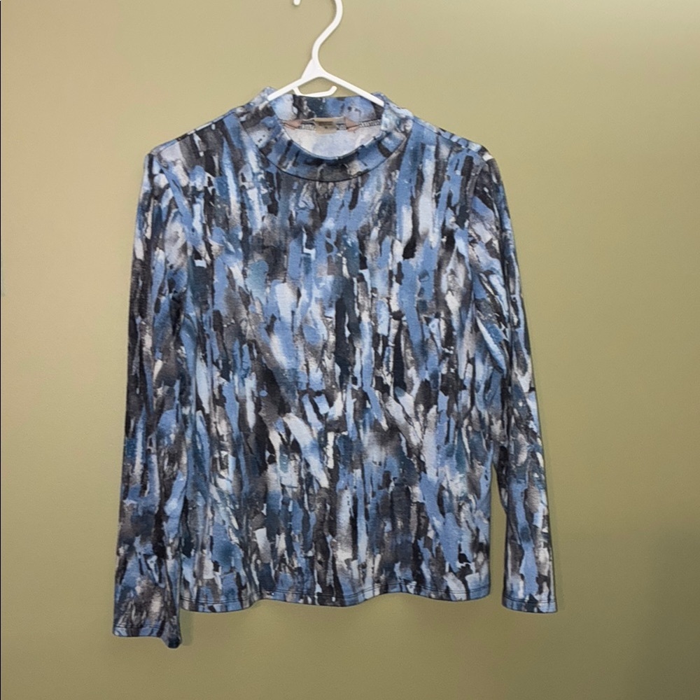 TanJay Blue and Black Crew Neck Sweater with Abstract Pattern